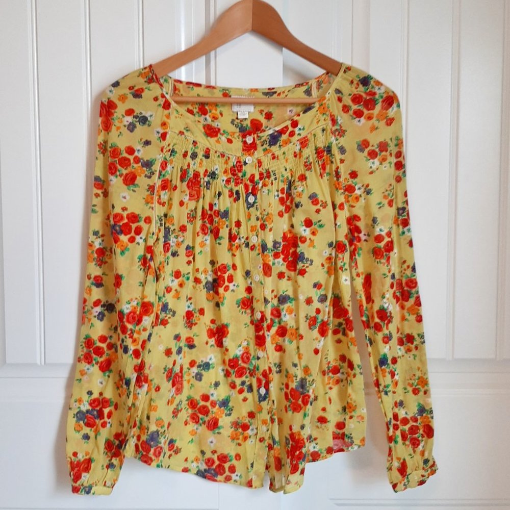 Anthro Postmark Yellow Smock Floral Peasant Blouse. Vibrant colors. Worn twice.